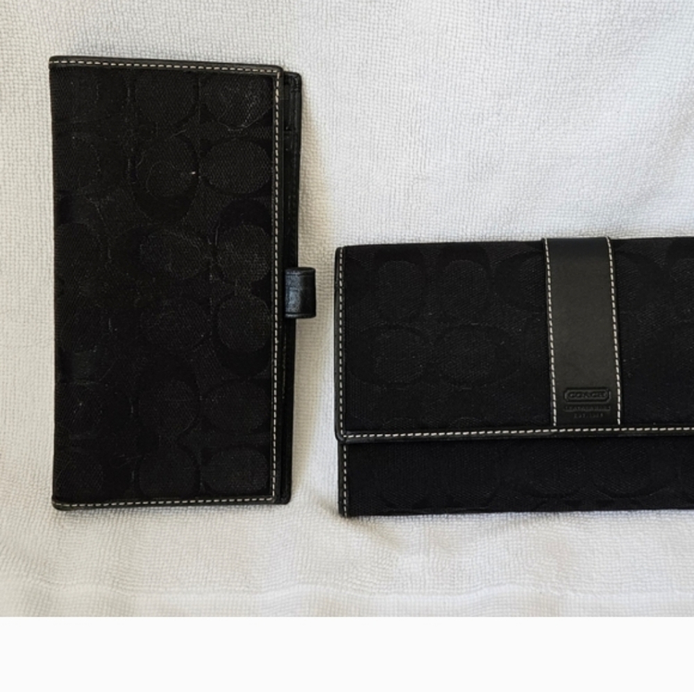 Coach Black Signature Canvas Wallet and Checkbook Cover Set